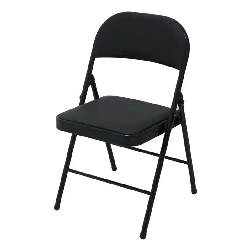 Silla Plegable De Acero Acolchonada Eco Cuero Resistente X2 Negro Eco Cuero