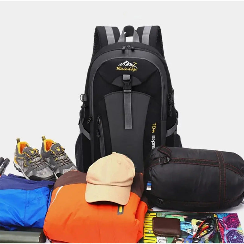 Mochila Deportiva Impermeable Reforzada Camping Trekking 40l Verde Oscuro Liso