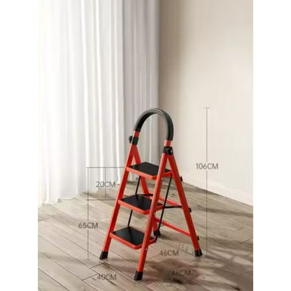 Escalera Antideslizante 3 Escalones Plegable Peldaños Anchos Rojo
