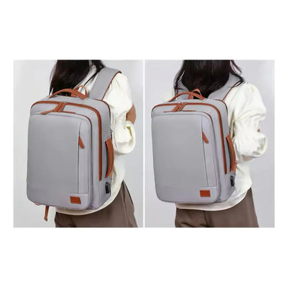 Mochila Antirrobo Usb Expansible Impermeable Trabajo Escolar Celeste