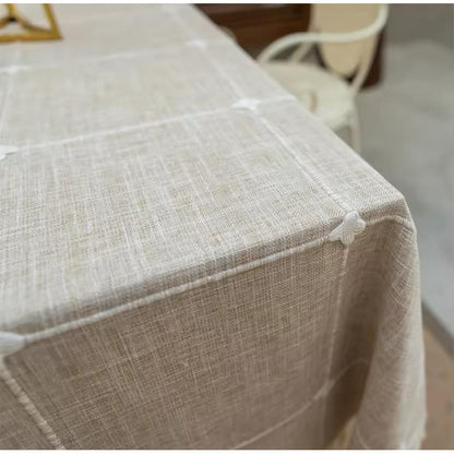 Mantel De Lino Y Algodón Rectangular Elegante 200 X 140cm Gris Cuadrados