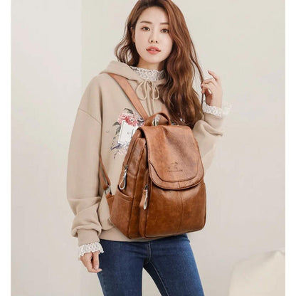 Mochila Dama Bolso Mujer Cuerina Eco Cuero Bolsillo Solapac3