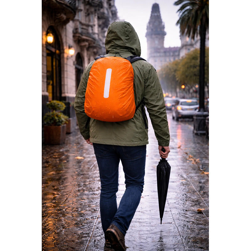 Funda Protectora Impermeable Para Mochila 35lts Reflectante Naranja Liso