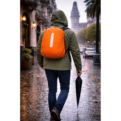 Funda Protectora Impermeable Para Mochila 35lts Reflectante Naranja Liso