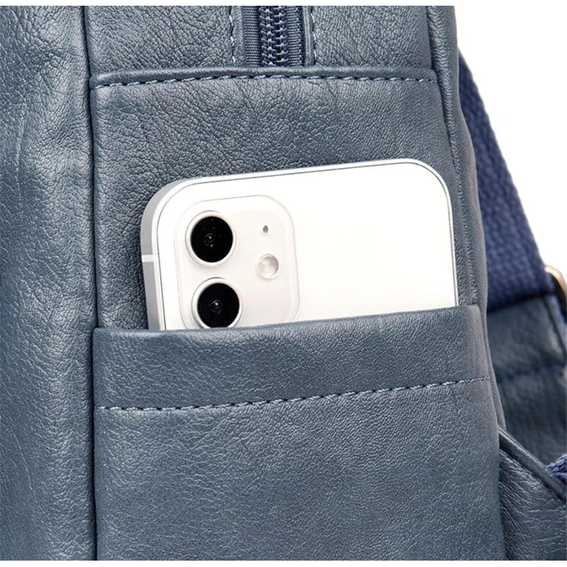 Mochila Dama Bolso Mujer Cuerina Eco Cuero Bolsillo Solapac3
