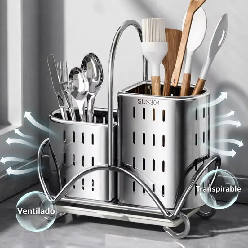 Escurridor De Cubiertos Acero Inoxidable Resistente Moderno Plateado