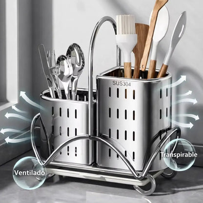 Escurridor De Cubiertos Acero Inoxidable Resistente Moderno Plateado