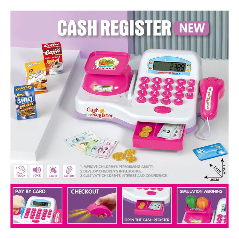 Juguete Carrito De Compras Caja Registradora Infantil Juego Blanco Y Rosa