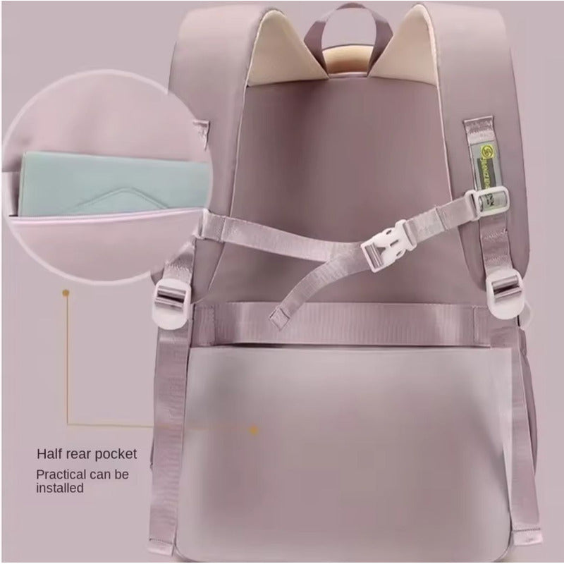 Mochila Escolar Liceal Unisex Grande Impermeable Para Viaje Lila Liso