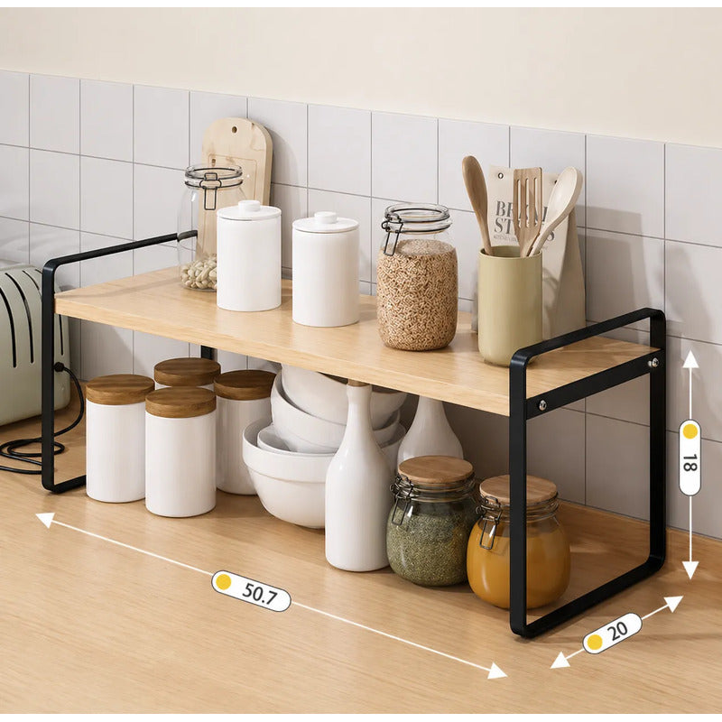 Estante Organizador De Cocina Resistente Para El Hogar Negro Y Madera