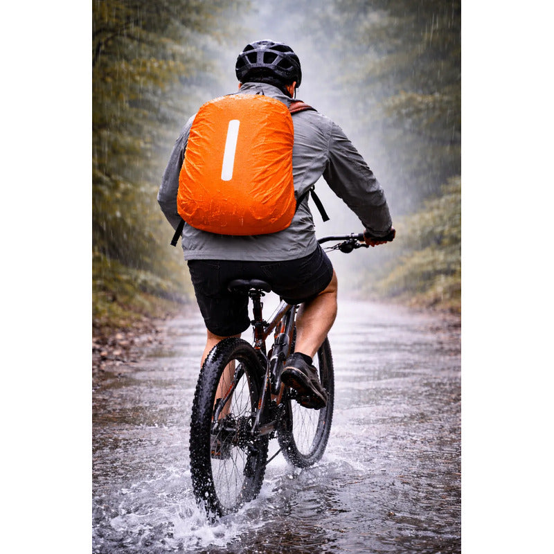 Funda Protectora Impermeable Para Mochila 55lts Reflectante Naranja Liso