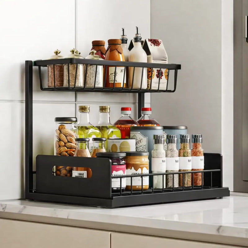 Organizador De Cocina Bajo Mesada Deslizante Multiuso Baño Negro