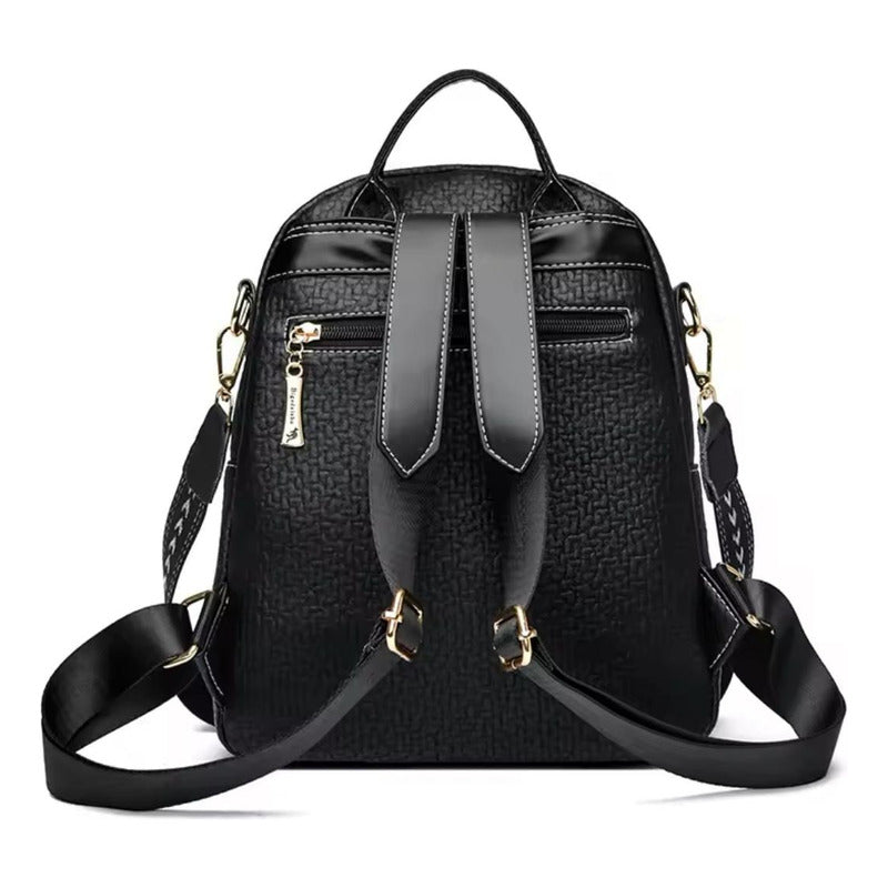Mochila Mujer Eco Cuero Urbana Bolso Dama Antirrobo Negro Negro Liso