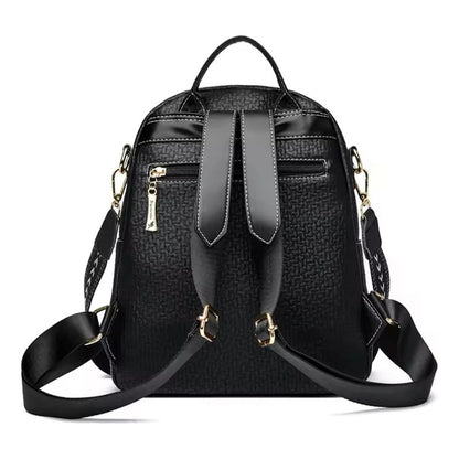 Mochila Mujer Eco Cuero Urbana Bolso Dama Antirrobo Negro Negro Liso