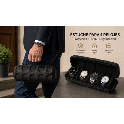 Estuche Organizador Relojes 4 Divisiones Rígido Negro Modern Negro