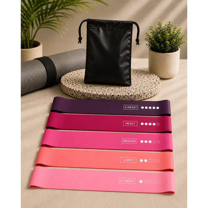 Set 5 Bandas Elásticas De Resistencia Fitness Con Bolso Rosa