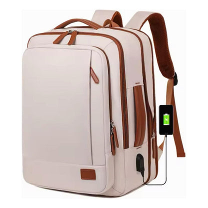 Mochila Antirrobo Usb Expansible Impermeable Trabajo Escolar Beige