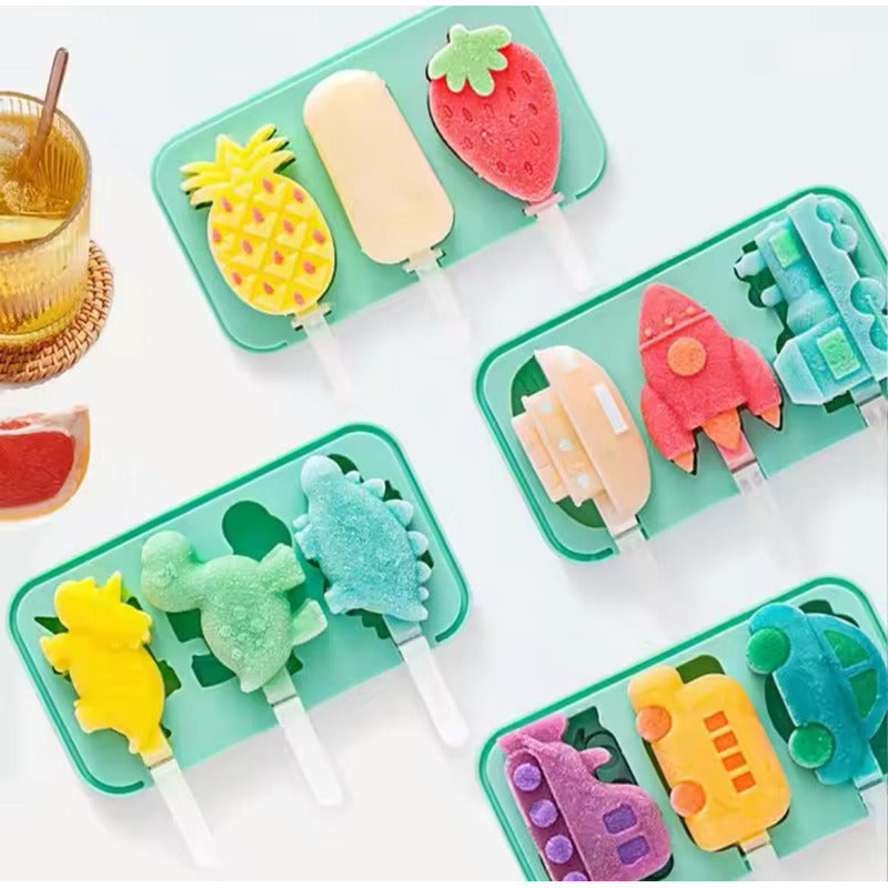 Molde De Silicona Para Paletas De Helado 3 Espacios Variado
