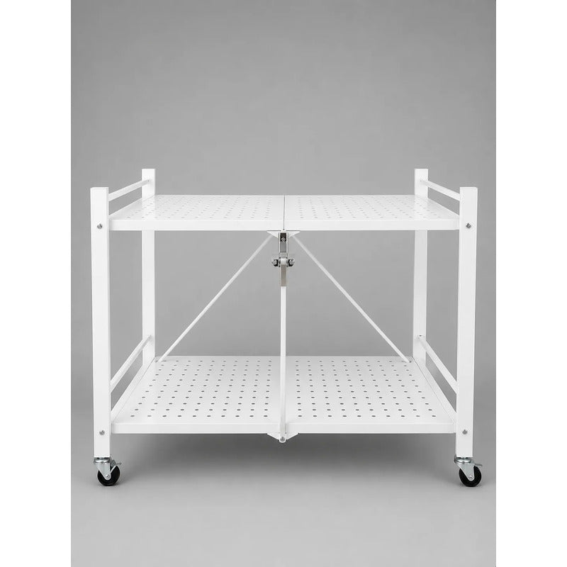 Estantería Metálica 2 Niveles Plegable Con Ruedas Resistente Blanco