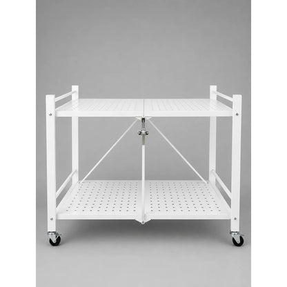 Estantería Metálica 2 Niveles Plegable Con Ruedas Resistente Blanco