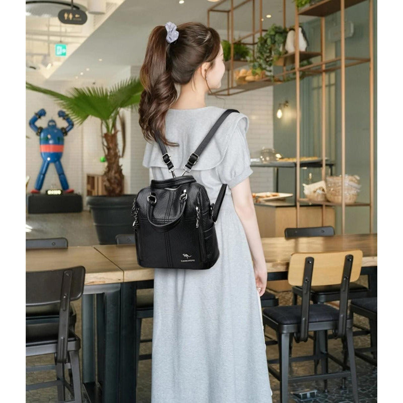 Mochila Cuerina Dama Bolso De Hombro Mujer Multifunción C4