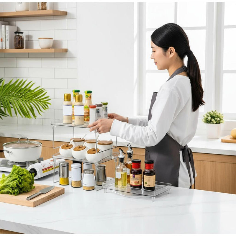 Estante De Acrilico Transparente X2 Cocina Baño Escritorio Transparente