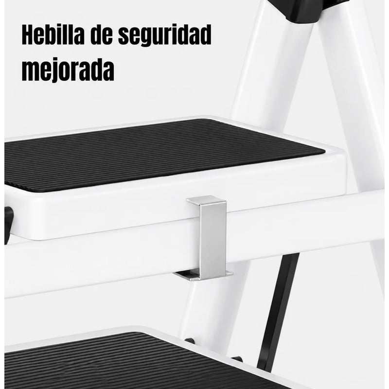 Escalera Antideslizante 3 Escalones Plegable Peldaños Anchos Blanco