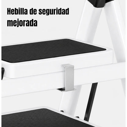 Escalera Antideslizante 3 Escalones Plegable Peldaños Anchos Blanco