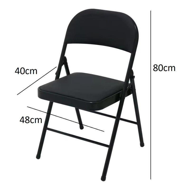 Silla Plegable De Acero Acolchonada Eco Cuero Resistente Negro