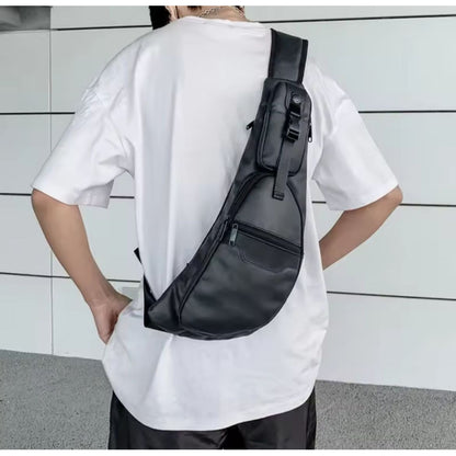 Mochila Cruzada Eco Cuero Impermeable Bandolera Pecho 1 Tira Negro Liso