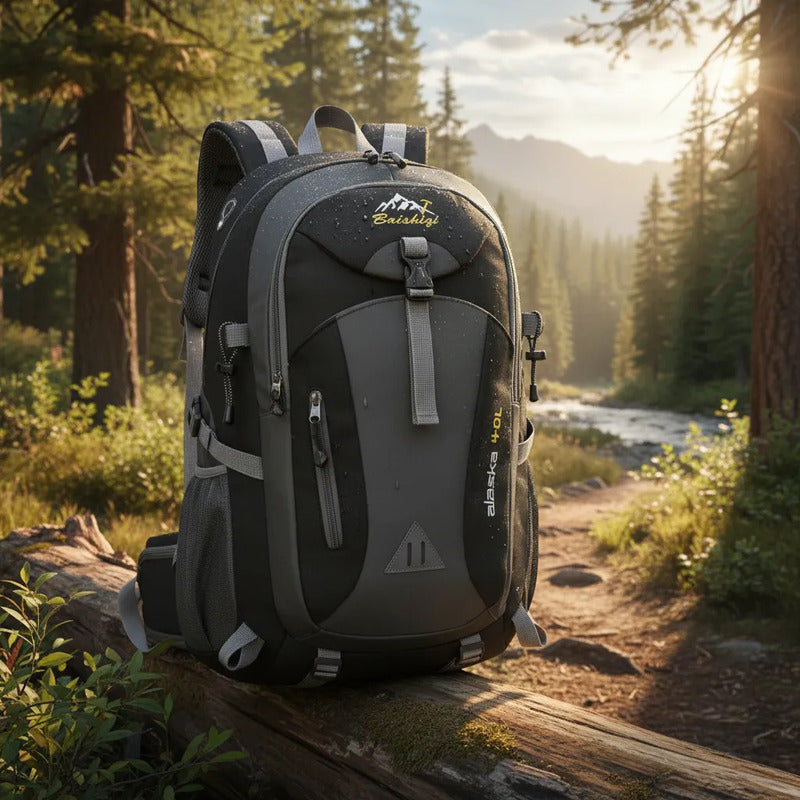 Mochila Deportiva Impermeable Reforzada Camping Trekking 40l Negro Liso