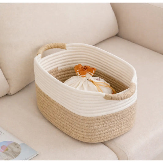 Cesto Organizador De Casa Pequeño Canasto Cuerda De Algodón Beige