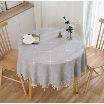 Mantel De Lino Y Algodón Redondo 150cm Nórdico Elegante Moda Gris