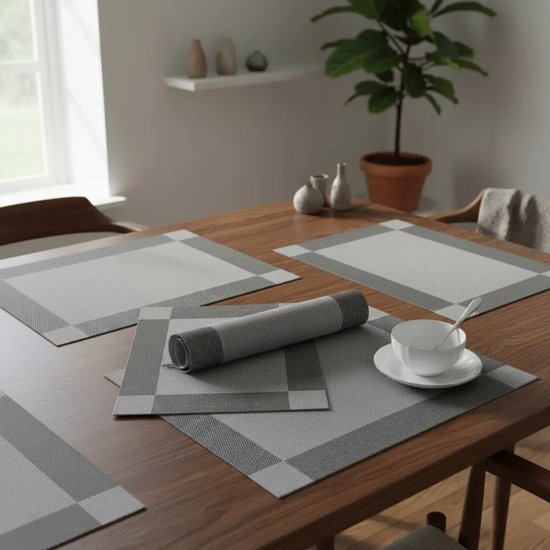 Mantel X4 Und Individual Mesa 45x30cm Antideslizante Plateado Lisa