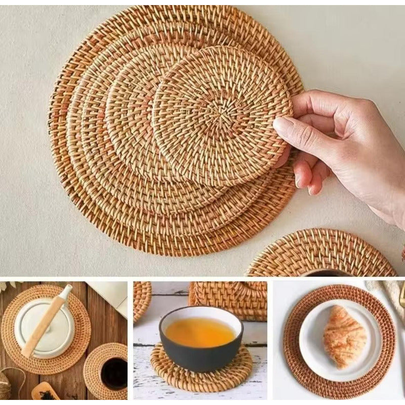 Posavasos De Ratán X6 Unidades Redondo 8cm Diámetro Ratan