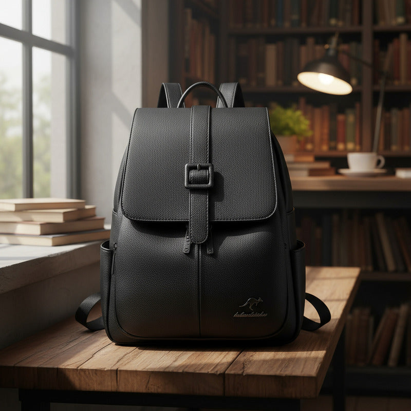 Mochila Para Mujer De Eco Cuero Grande Casual Urbana Dama Negro Liso