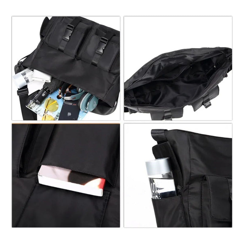 Bolso Bandolera Cruzada Impermeable Urbana Morral Unisex Negro Liso