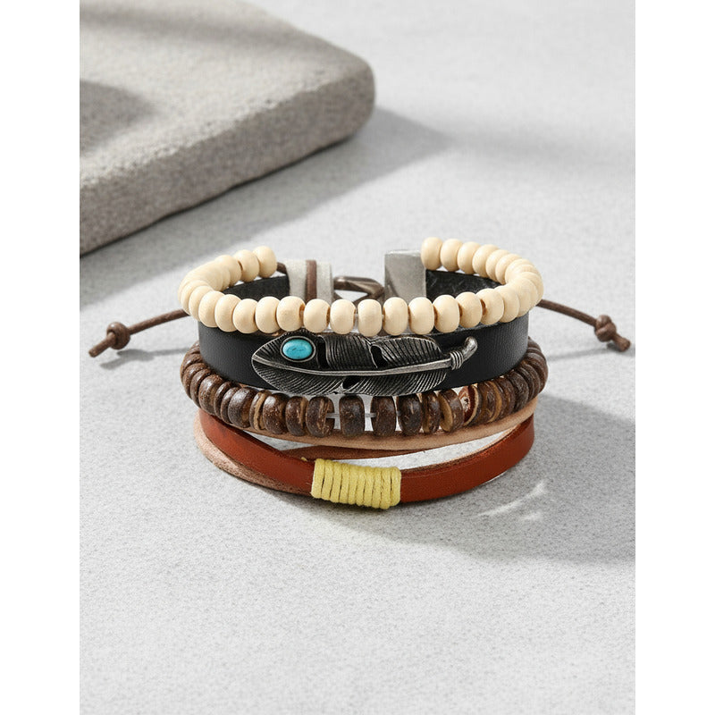 Pulsera De Cuero Sintético 5 En 1 Pluma Unisex Moda Pluma 10 Cm 18 Cm
